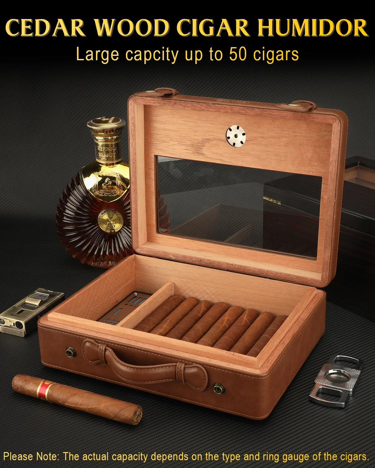 Stylish Travel Cigar Humidor with Glass Top 2 Stylish Travel Cigar Humidor with Glass Top - Image 2