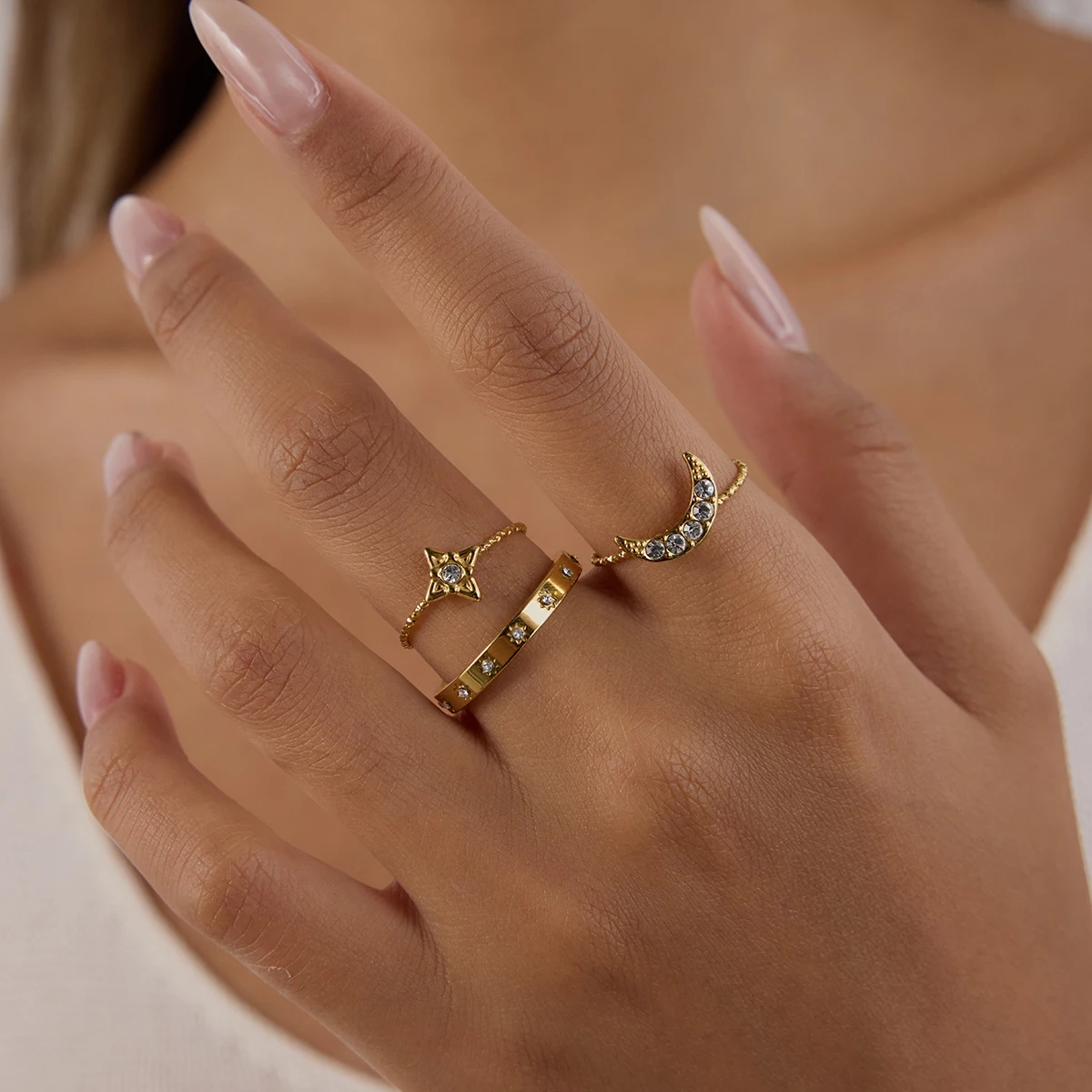 Multi-Layered Stainless Steel Women's Ring Set 6 Multi-Layered Stainless Steel Women's Ring Set - Image 6