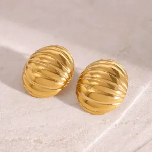 Stainless Steel Gold-Tone Spherical Earrings 10 Scd39f67e1a534daeab5eade482ac0c7fO