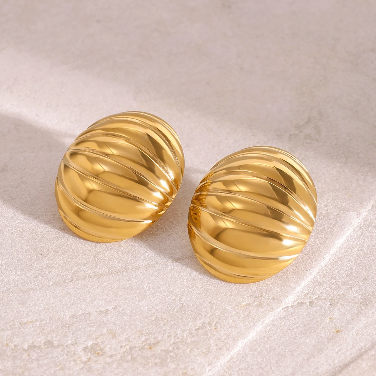 Stainless Steel Gold-Tone Spherical Earrings 4 Stainless Steel Gold-Tone Spherical Earrings - Image 4