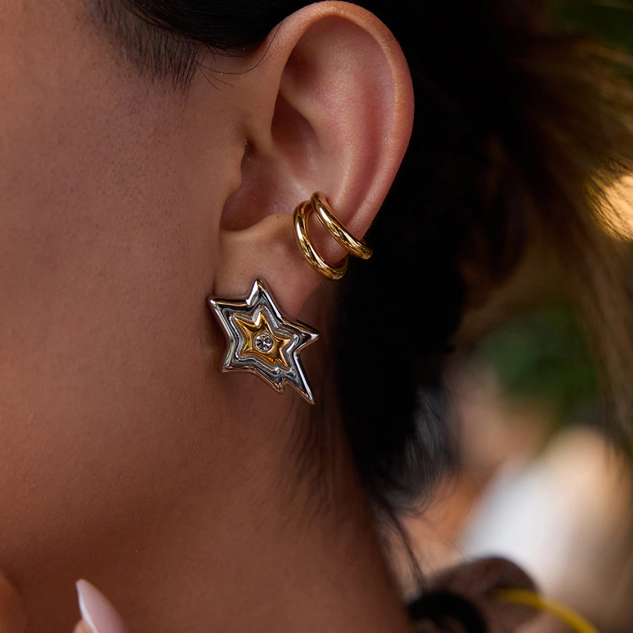 Stainless Steel Star Earrings with Rhinestone 1 Stainless Steel Star Earrings with Rhinestone