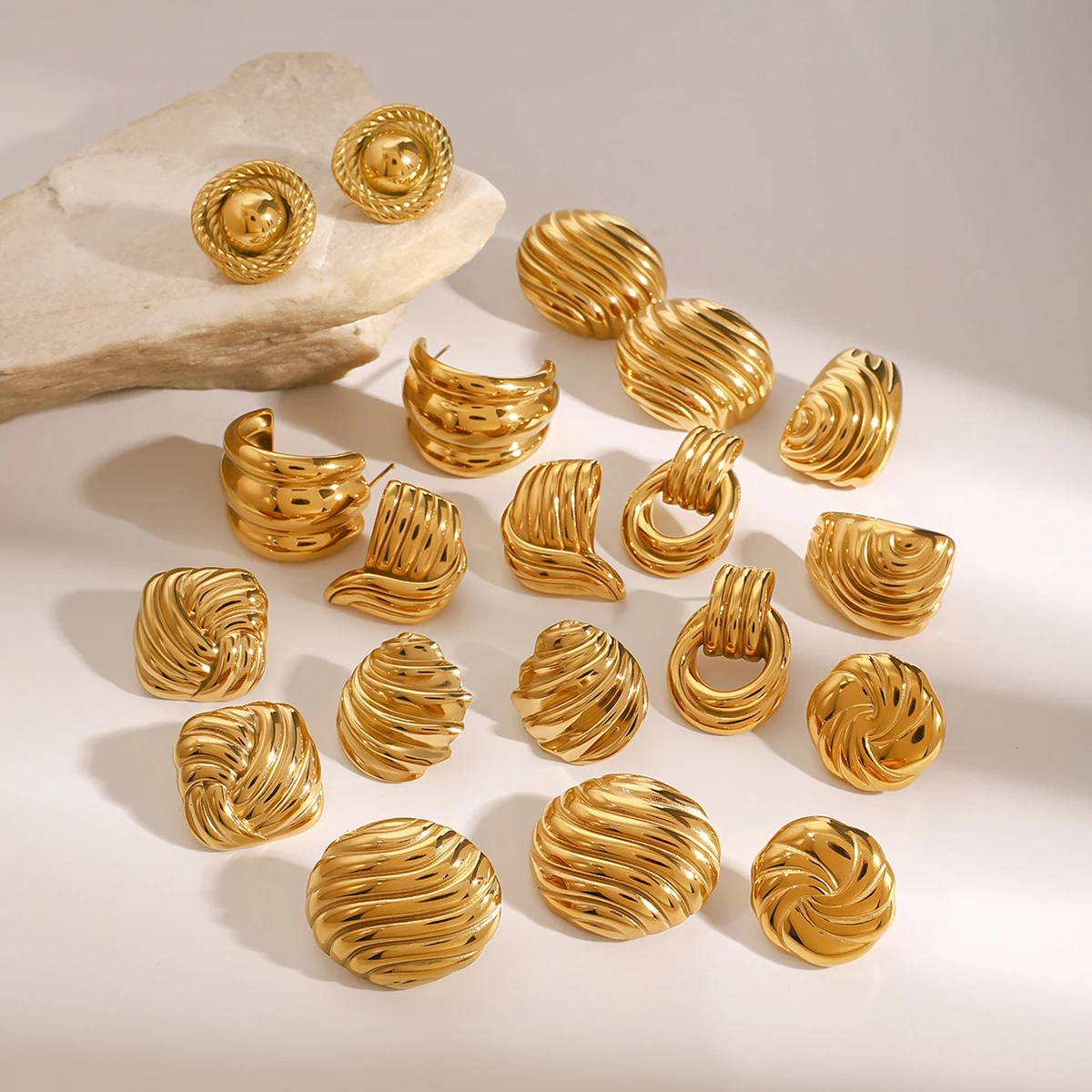 Gold-Toned Stainless Steel Earrings Collection 4 Gold-Toned Stainless Steel Earrings Collection - Image 4