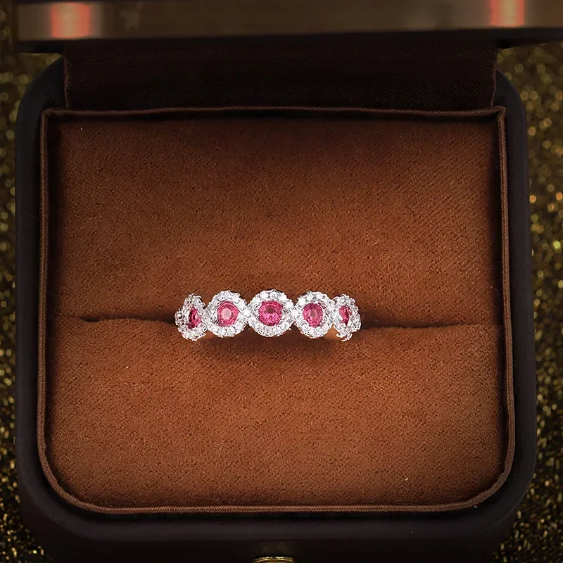 Rose Red Sterling Silver Zirconia Engagement Ring 4 Rose Red Sterling Silver Zirconia Engagement Ring - Image 4