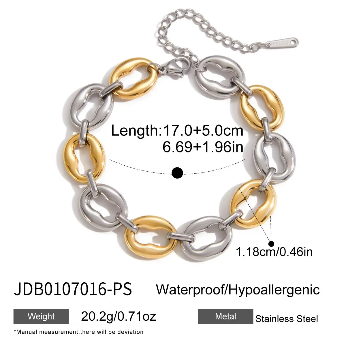 Two-Tone Stainless Steel Women's Chain Bracelet 7 Two-Tone Stainless Steel Women's Chain Bracelet - Image 7
