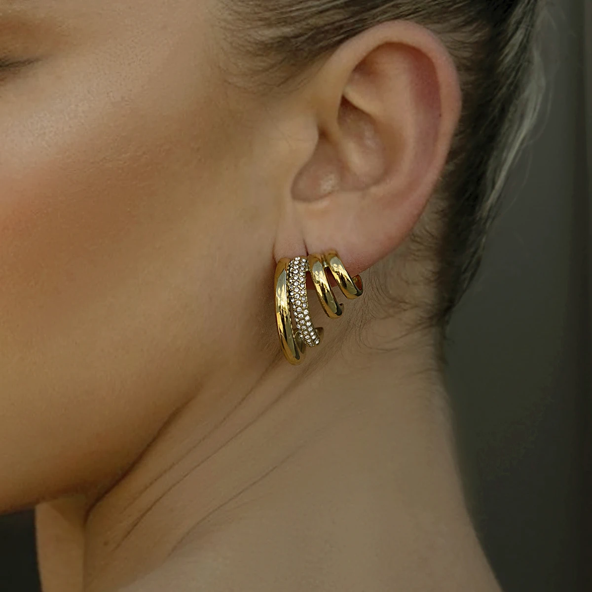 Gold-Tone Stainless Steel Geometric Earrings 3 Gold-Tone Stainless Steel Geometric Earrings - Image 3