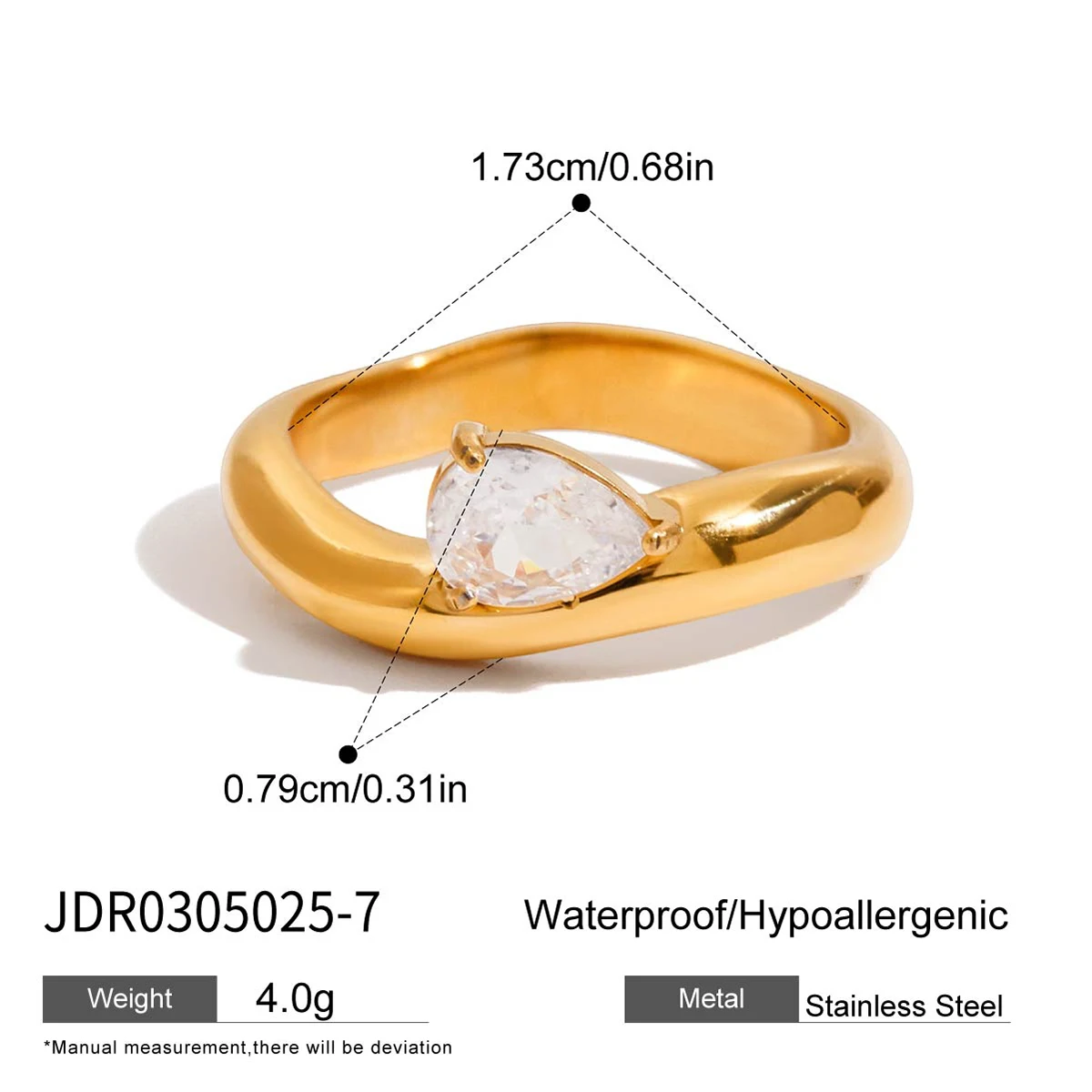 Gold-tone Stainless Steel Wave Ring 6-8 9 Gold-tone Stainless Steel Wave Ring 6-8 - Image 9