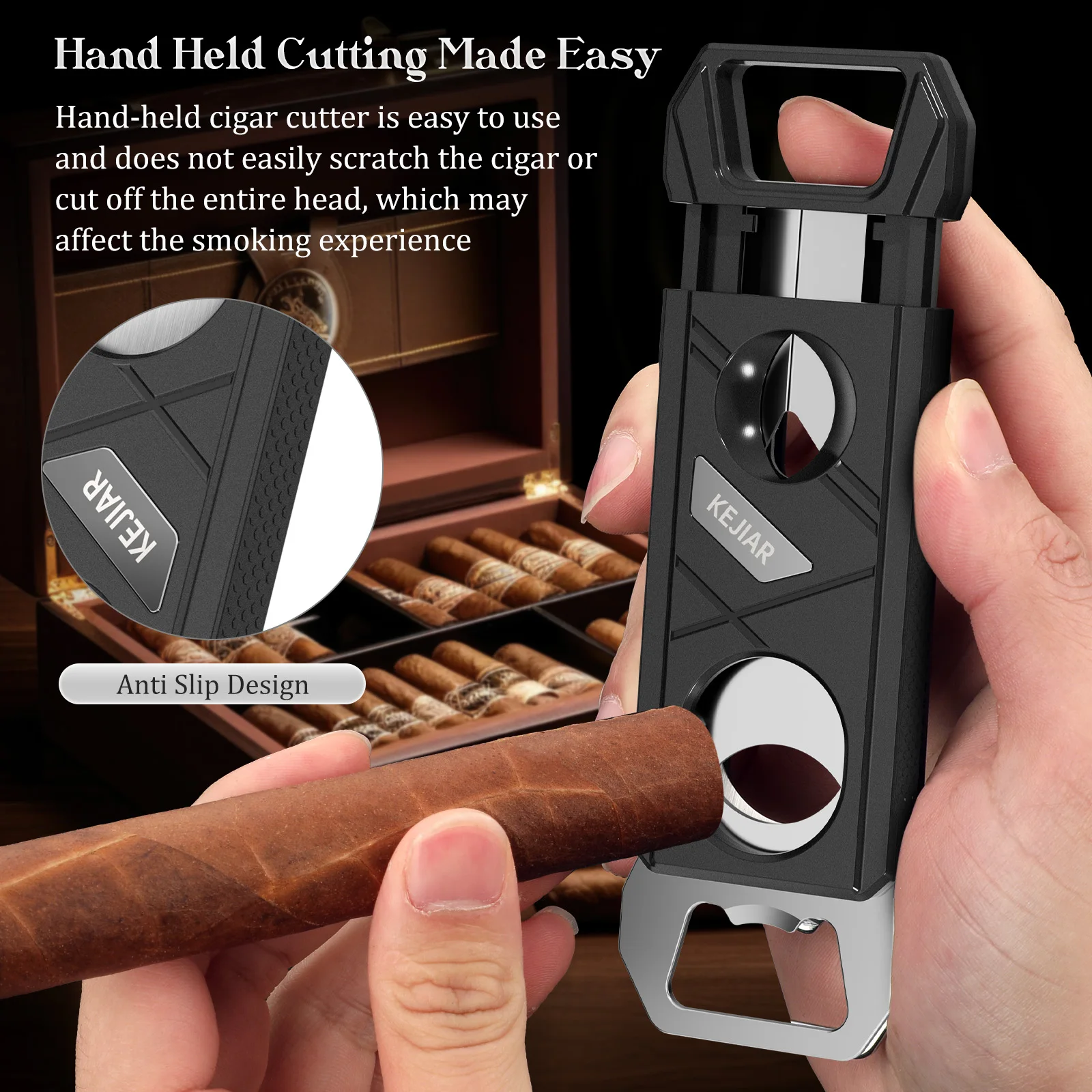 KEJIAR 3-in-1 Black Cigar Cutter with Bottle Opener 5 KEJIAR 3-in-1 Black Cigar Cutter with Bottle Opener - Image 5