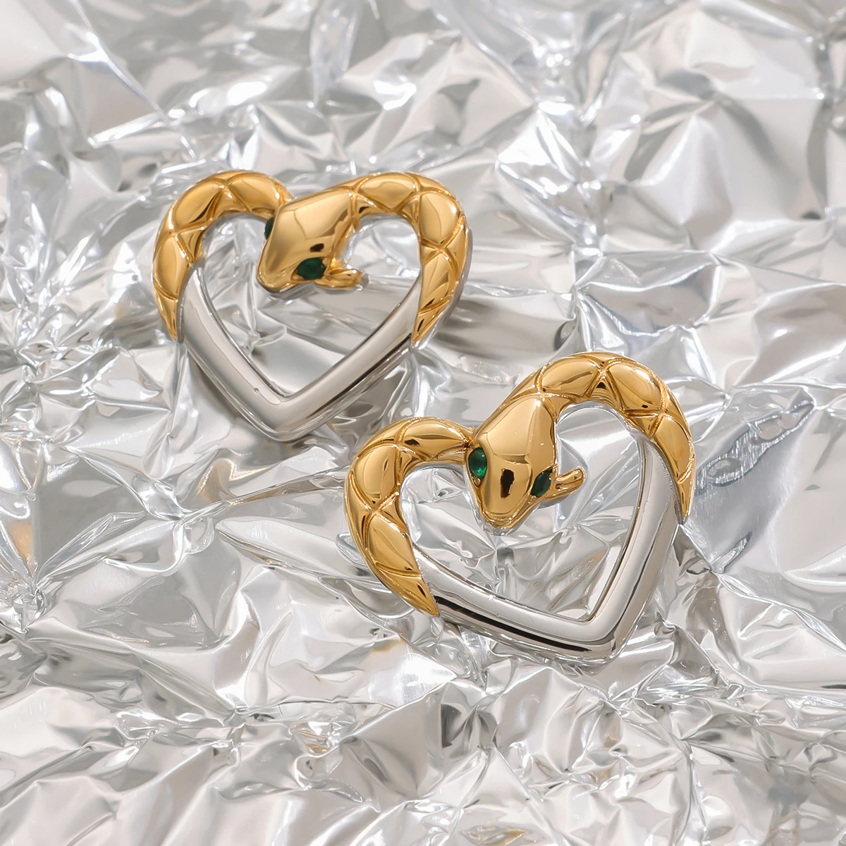 Stainless Steel Gold Snake Earrings 5 Stainless Steel Gold Snake Earrings - Image 5