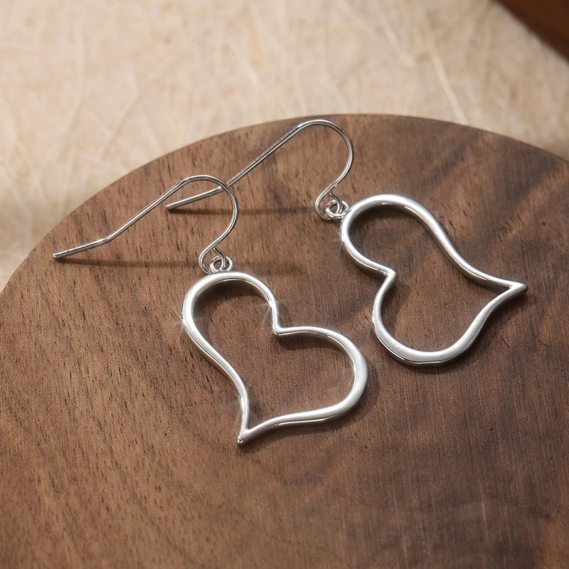 Silver Geometric Heart Earrings for Women 4 Silver Geometric Heart Earrings for Women - Image 4