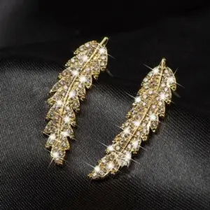 Silver Feather Stud Earrings with Zircon Stones 9 Sd10cb5481894456a8923f2bf43b20b1dC