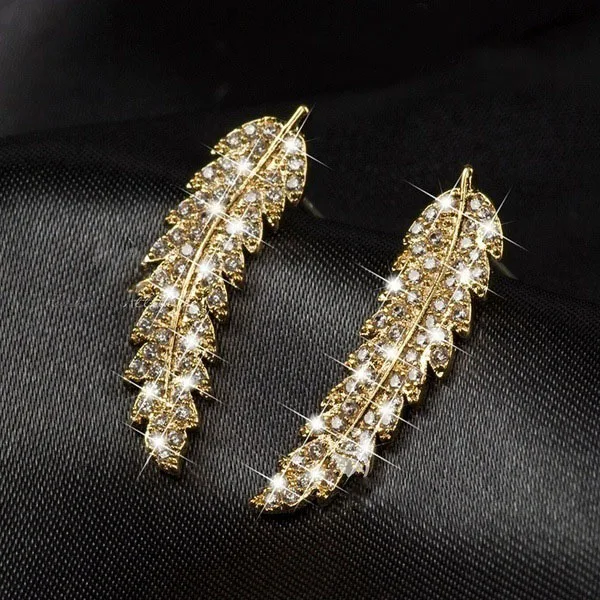 Silver Feather Stud Earrings with Zircon Stones 4 Silver Feather Stud Earrings with Zircon Stones - Image 4