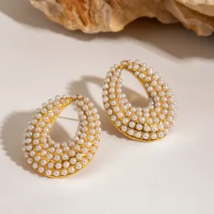 Stainless Steel Pearl-Accent Huggie Earrings 7 Sd11a84c0afa64e779136ede8ac3cf33fB