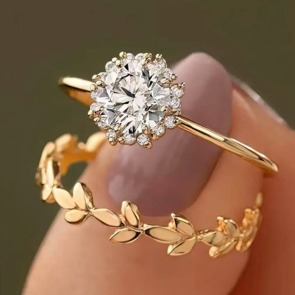 Elegant Gold Ring Set with Zircon Accents 5 Elegant Gold Ring Set with Zircon Accents - Image 5
