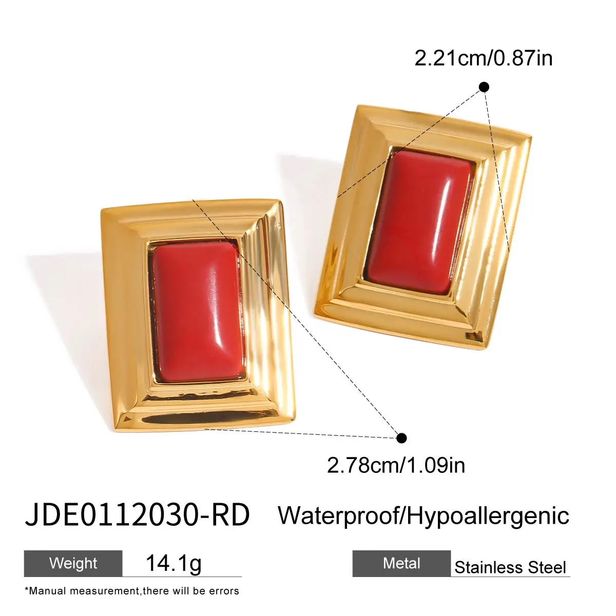 Stainless Steel Gold Square Earrings JDE0112030 8 Stainless Steel Gold Square Earrings JDE0112030 - Image 8