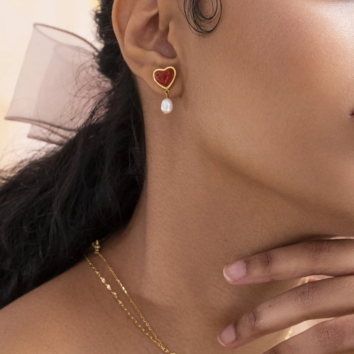 Romantic Heart Jewelry Set with Red Onyx 4 Romantic Heart Jewelry Set with Red Onyx - Image 4