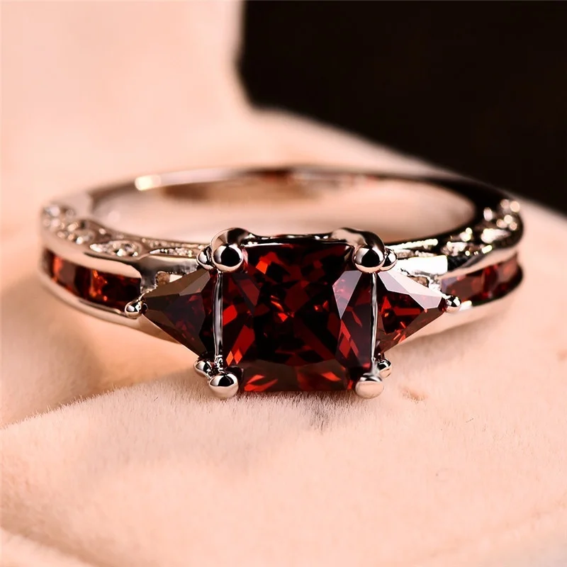 Red Square-Cut Zircon Cocktail Ring for Women 2 Red Square-Cut Zircon Cocktail Ring for Women - Image 2