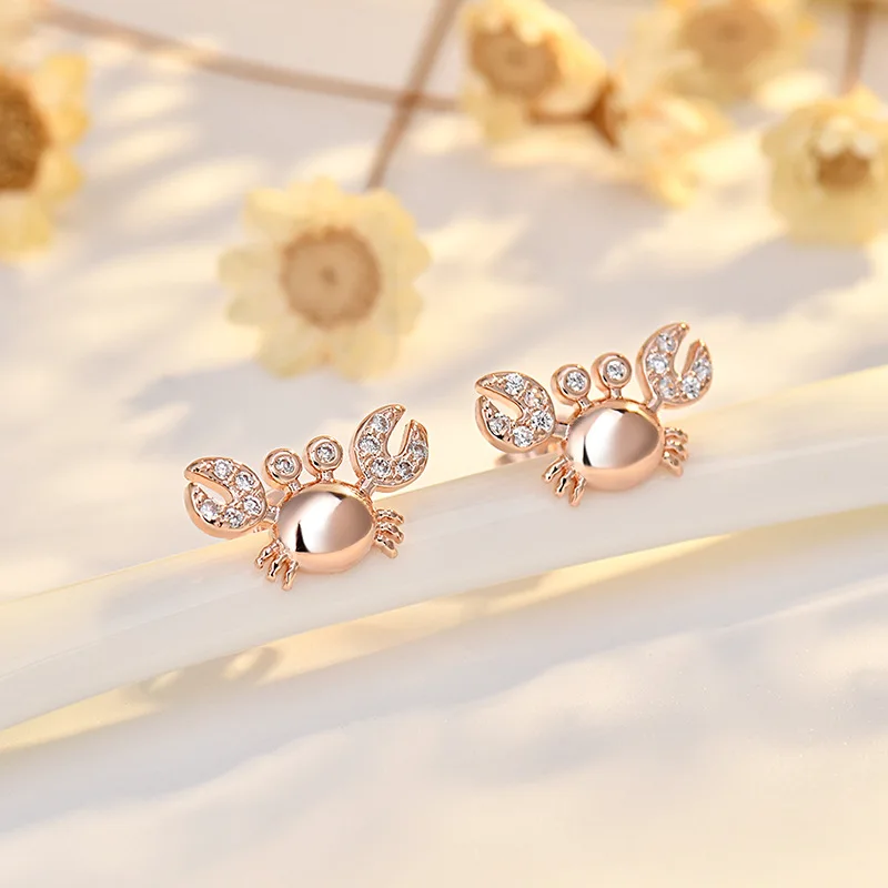 Sterling Silver Crab Stud Earrings with Cubic Zirconia 7 Sterling Silver Crab Stud Earrings with Cubic Zirconia - Image 7