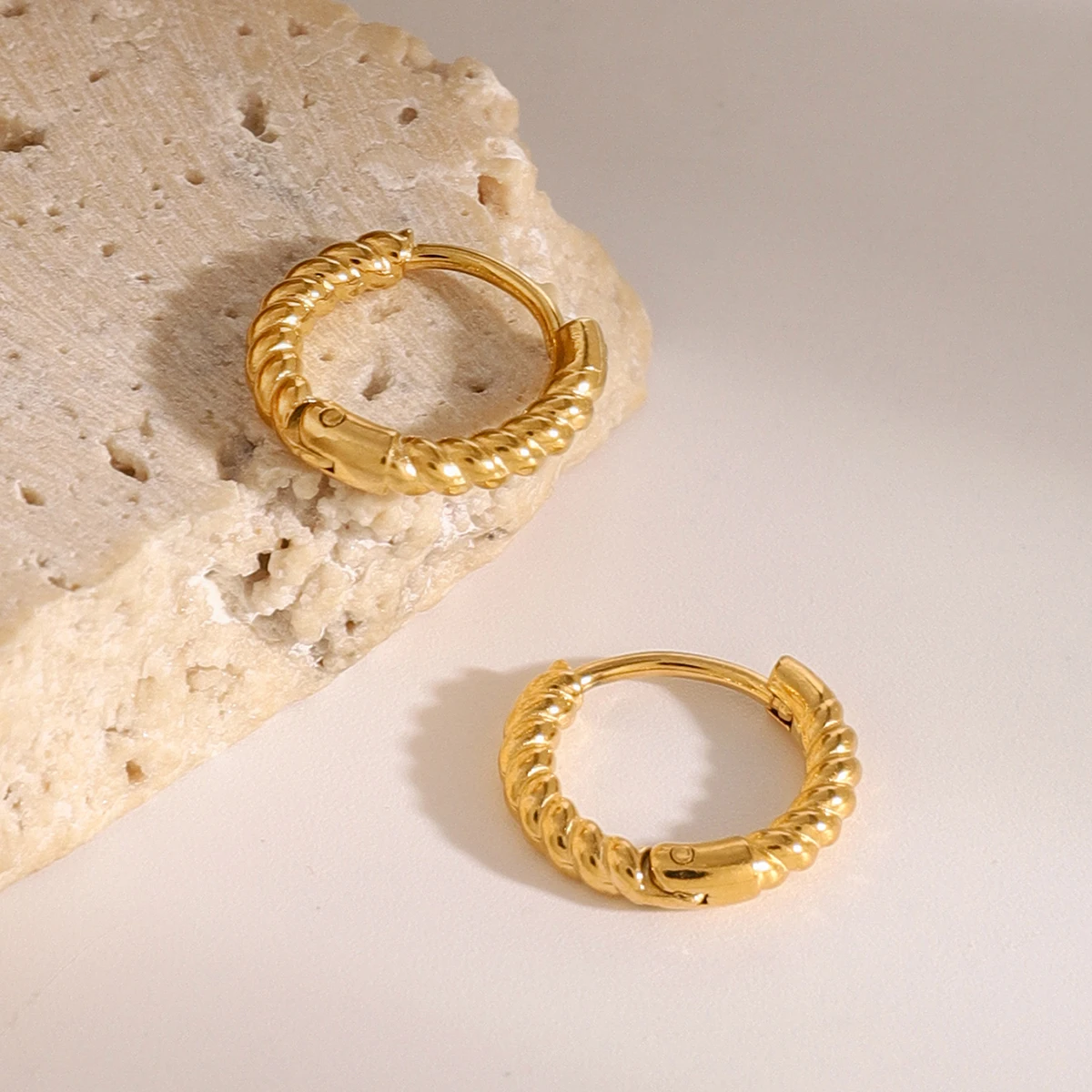 Stainless Steel 12mm Gold-Tone Twist Hoop Earrings 6 Stainless Steel 12mm Gold-Tone Twist Hoop Earrings - Image 6