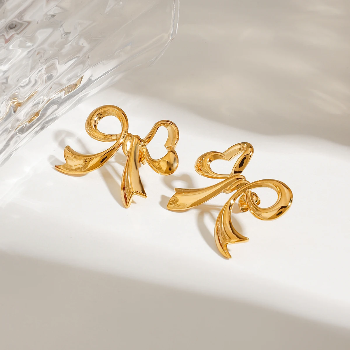 Stainless Steel Gold Bow Earrings for Women 4 Stainless Steel Gold Bow Earrings for Women - Image 4