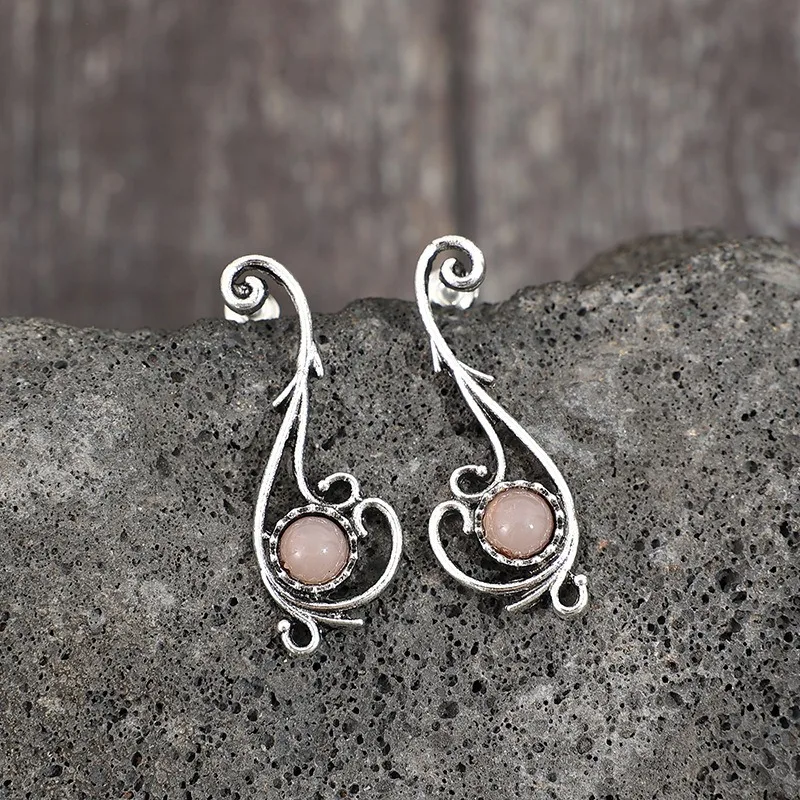 Vintage Pink Stone Drop Earrings for Women 3 Vintage Pink Stone Drop Earrings for Women - Image 3