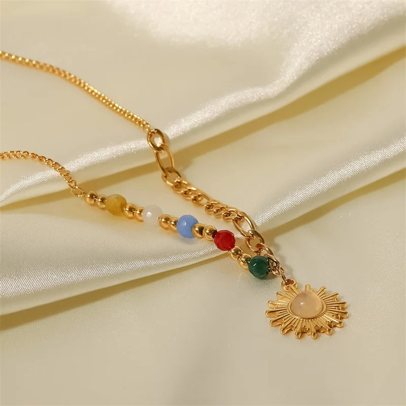 Gold-Tone Stainless Steel Sun Pendant Necklace 2 Gold-Tone Stainless Steel Sun Pendant Necklace - Image 2
