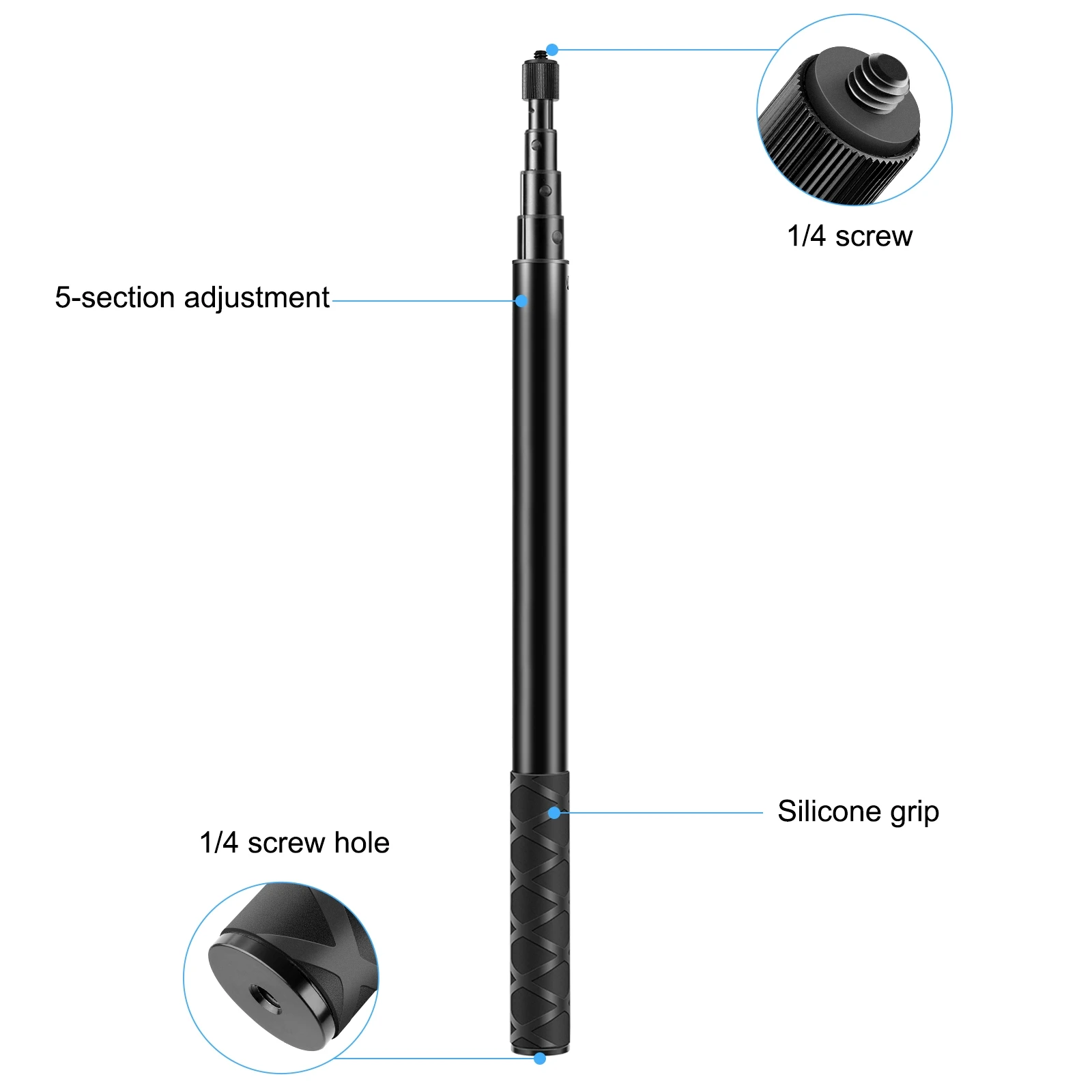 Black Aluminum Telescopic Selfie Stick 35cm–150cm 4 Black Aluminum Telescopic Selfie Stick 35cm–150cm - Image 4