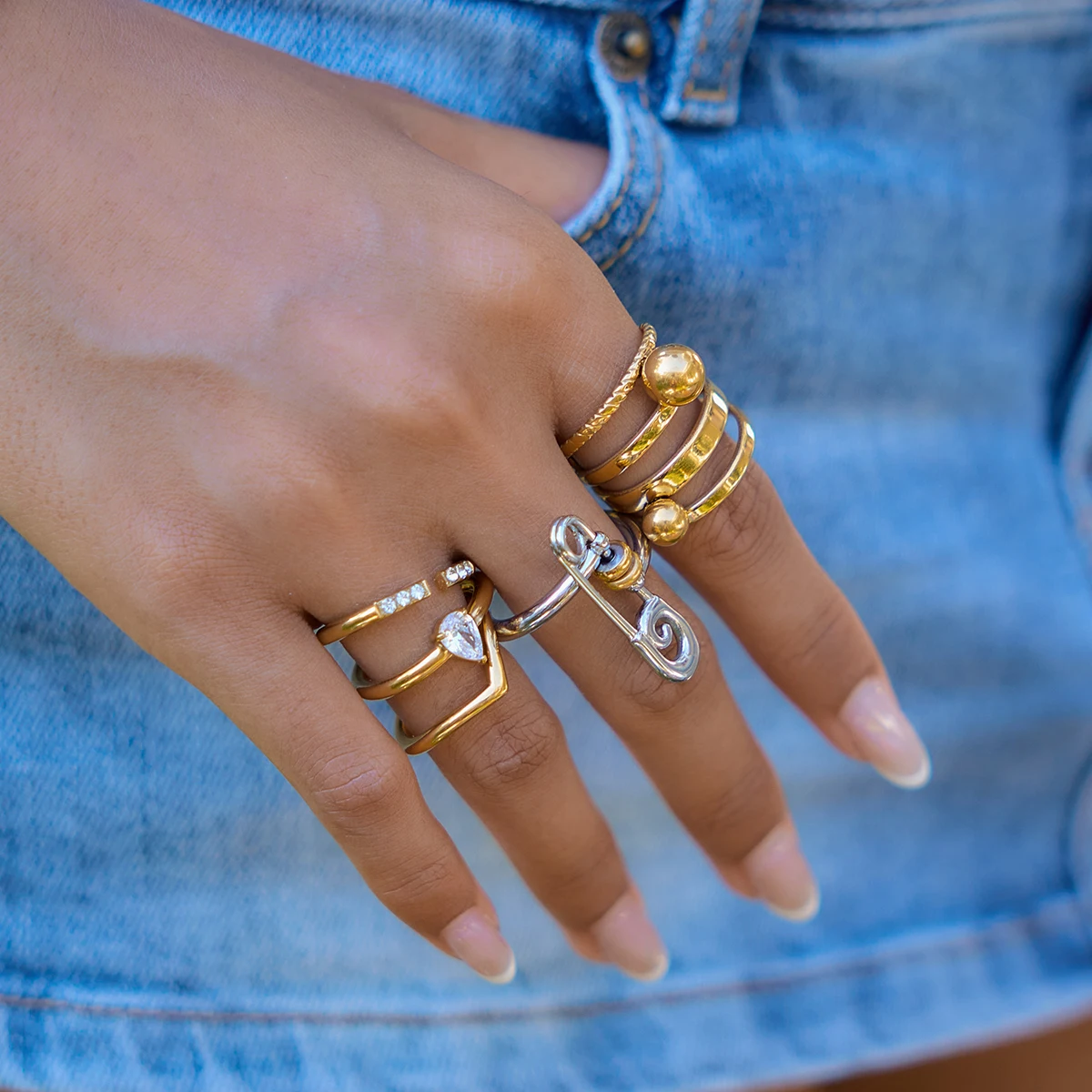 Elegant Gold Stainless Steel Multi-Layer Ring Set 3 Elegant Gold Stainless Steel Multi-Layer Ring Set - Image 3