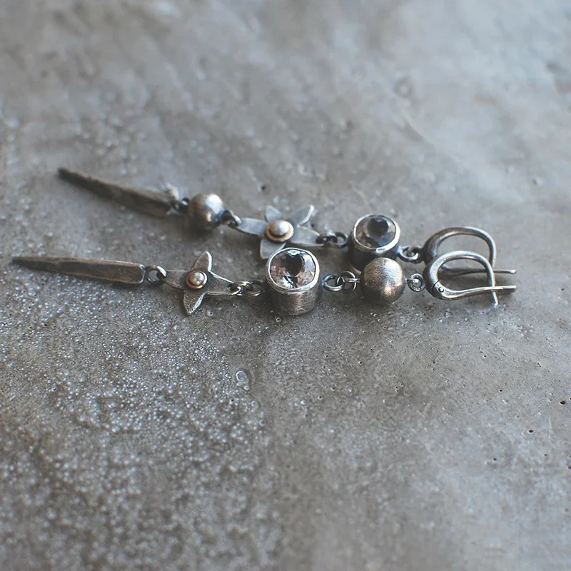 Vintage Silver Floral Dangle Earrings for Women 5 Vintage Silver Floral Dangle Earrings for Women - Image 5