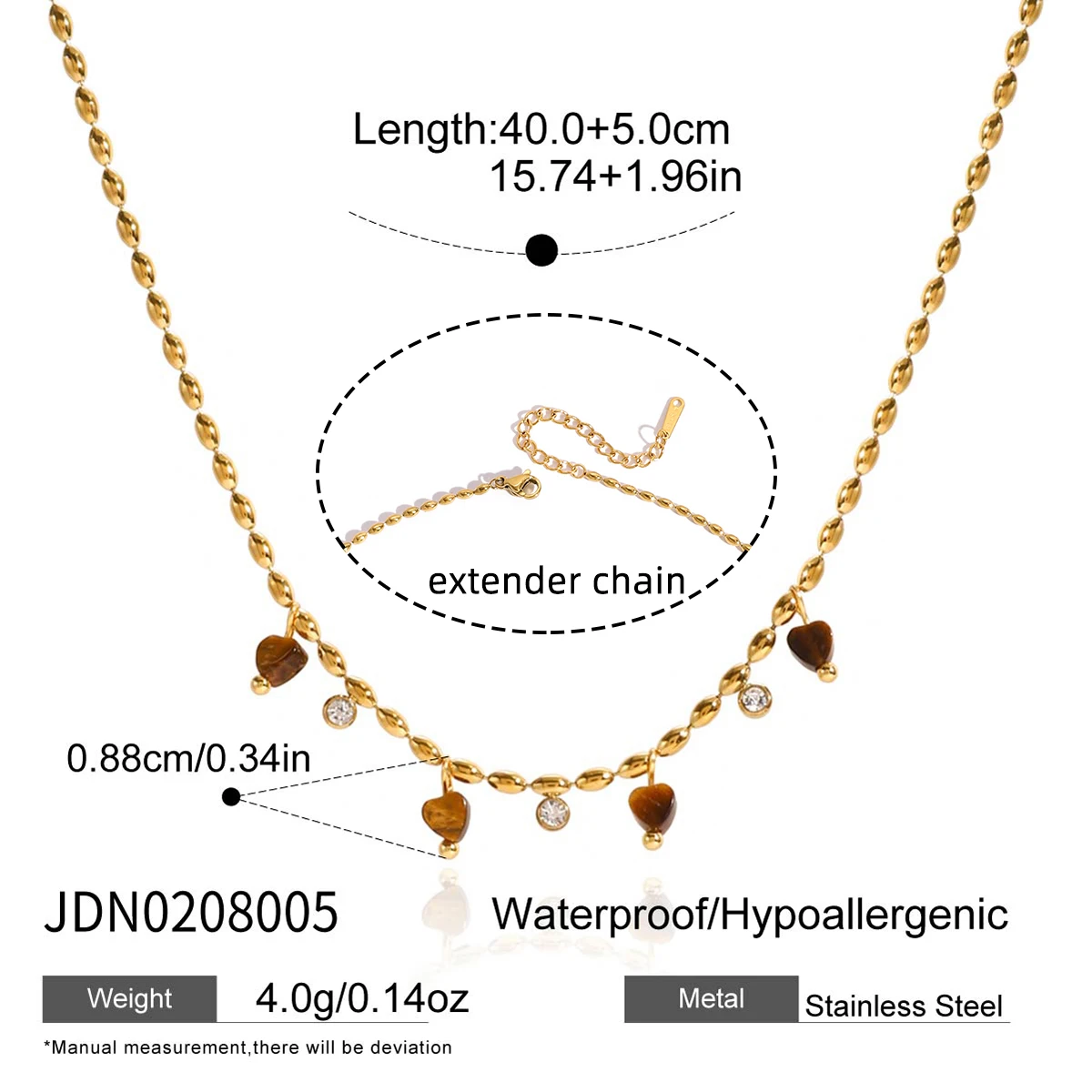 Stainless Steel Heart Tiger Eye Necklace 8 Stainless Steel Heart Tiger Eye Necklace - Image 8