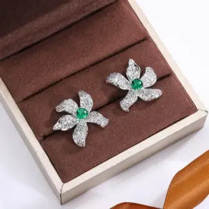 Elegant Silver Flower Stud Earrings with Emerald 8 Sd4ac6f8e2c4546c781584d5df0d08ea5J