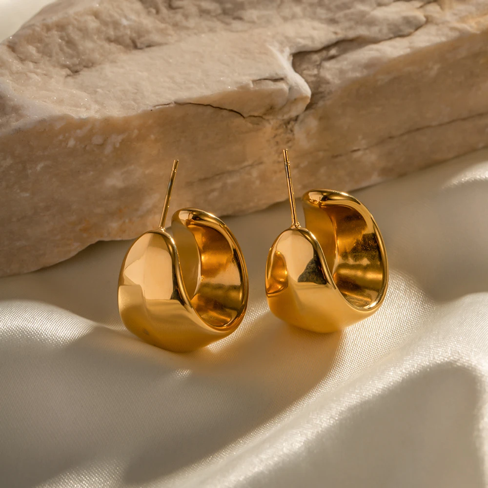 Bold Gold Stainless Steel Hoop Earrings 2 Bold Gold Stainless Steel Hoop Earrings - Image 2