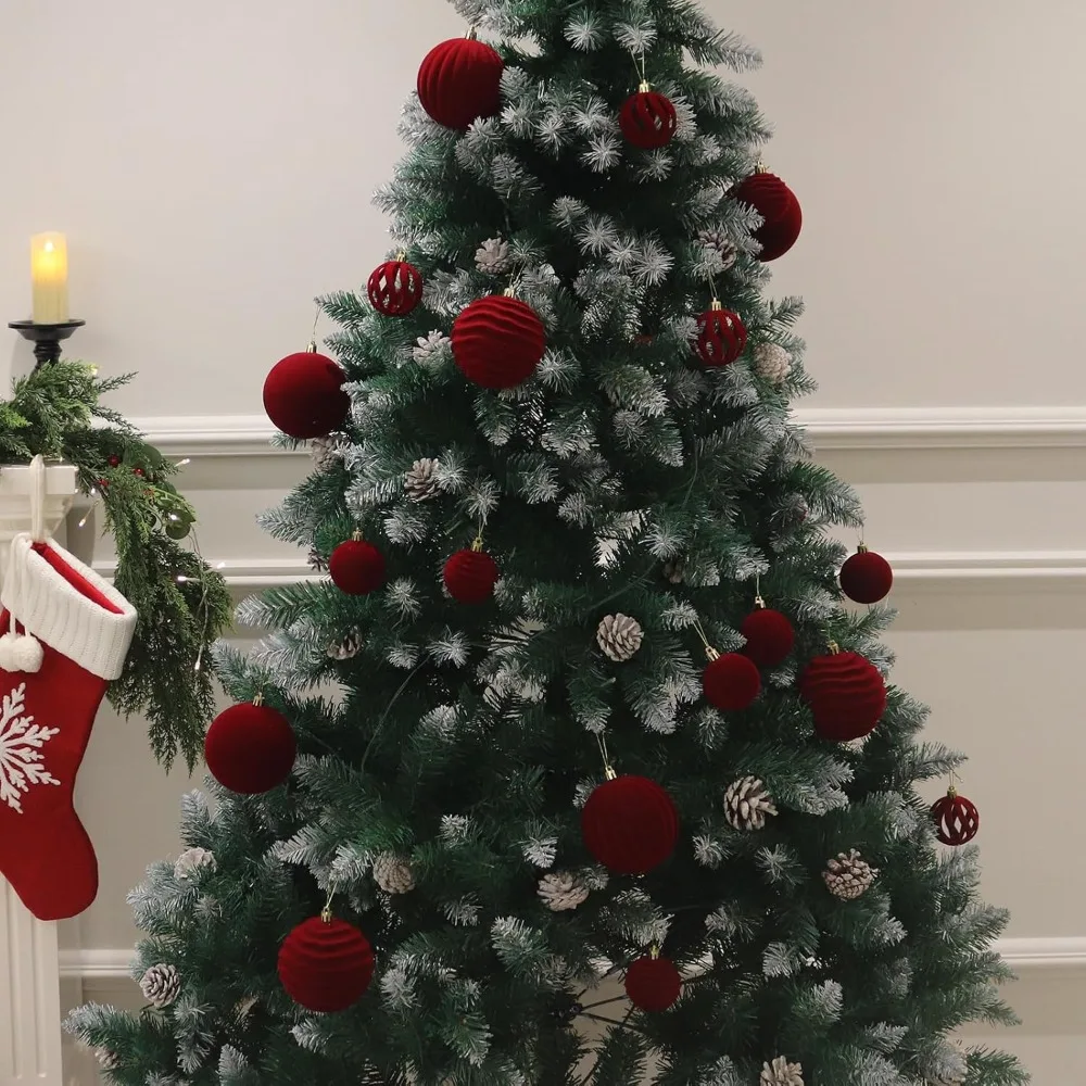 Velvet Red Christmas Ornaments Set of 12 4 Velvet Red Christmas Ornaments Set of 12 - Image 4