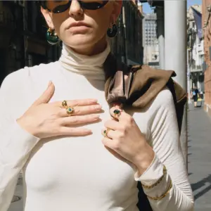 Vintage Gold Tone Stainless Steel Ring with Dark Green Gem 12 Sd53c4112f56646709bf9761062ff298fn