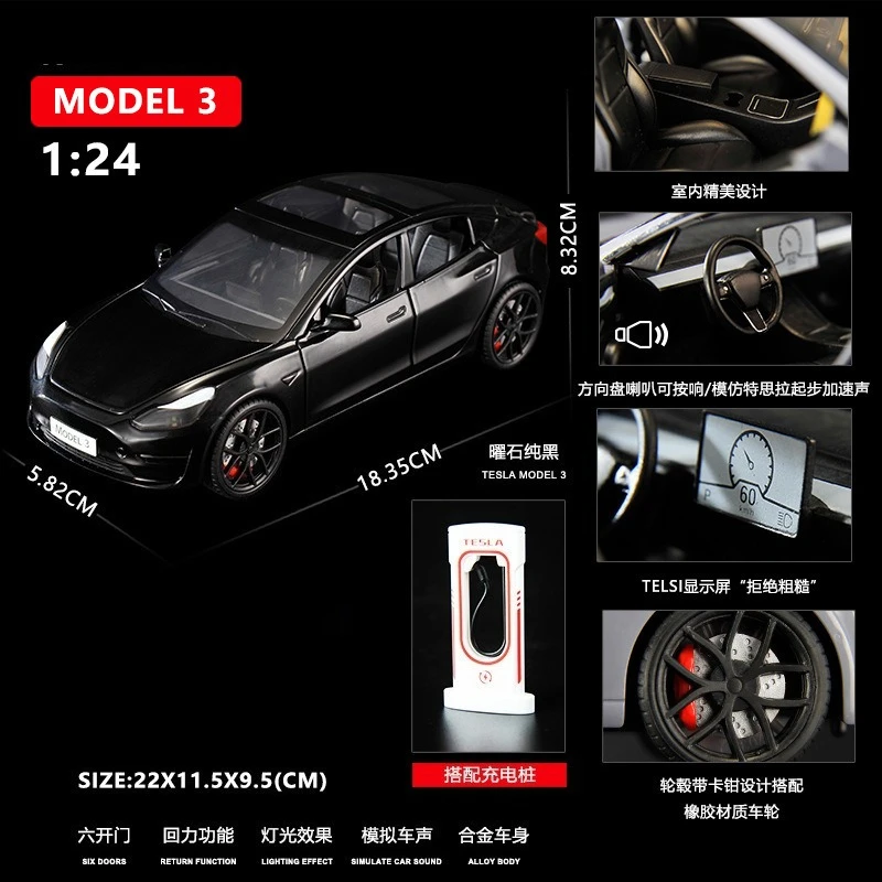 1:24 Scale Model 3 Electric Car Collector Miniature 6 1:24 Scale Model 3 Electric Car Collector Miniature - Image 6