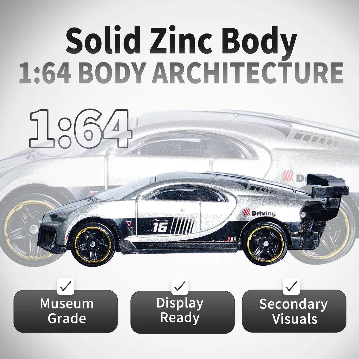 1:64 Silver and Black Supercar Model 2 1:64 Silver and Black Supercar Model - Image 2