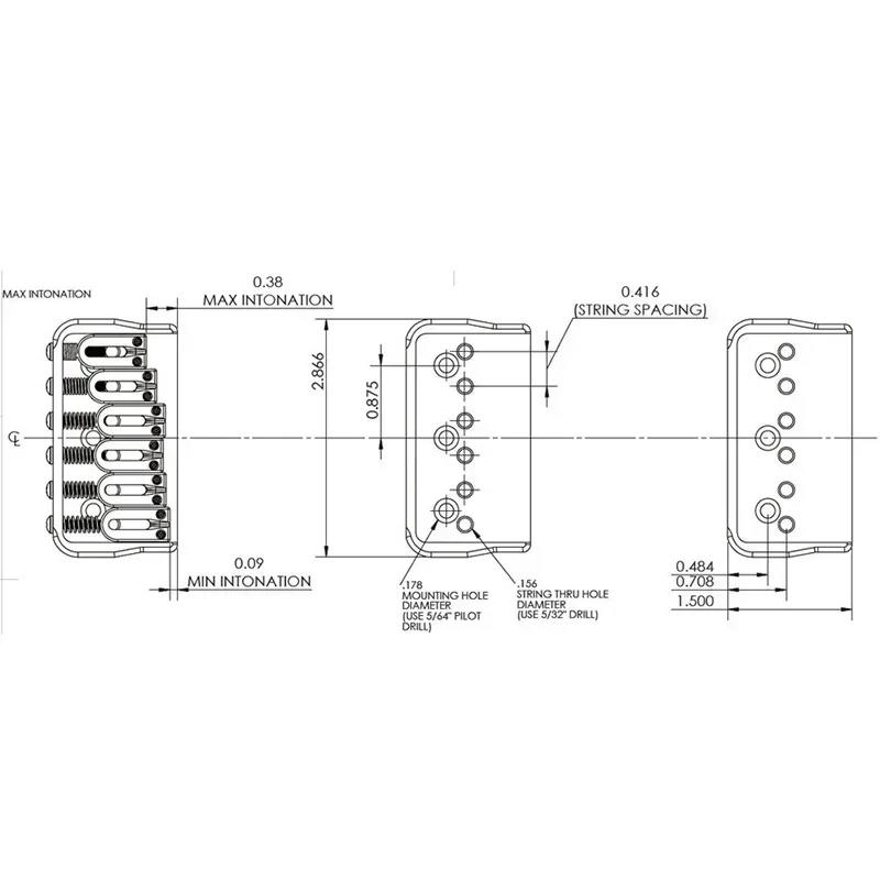 Chrome Fixed Guitar Bridge for Six Strings 5 Chrome Fixed Guitar Bridge for Six Strings - Image 5