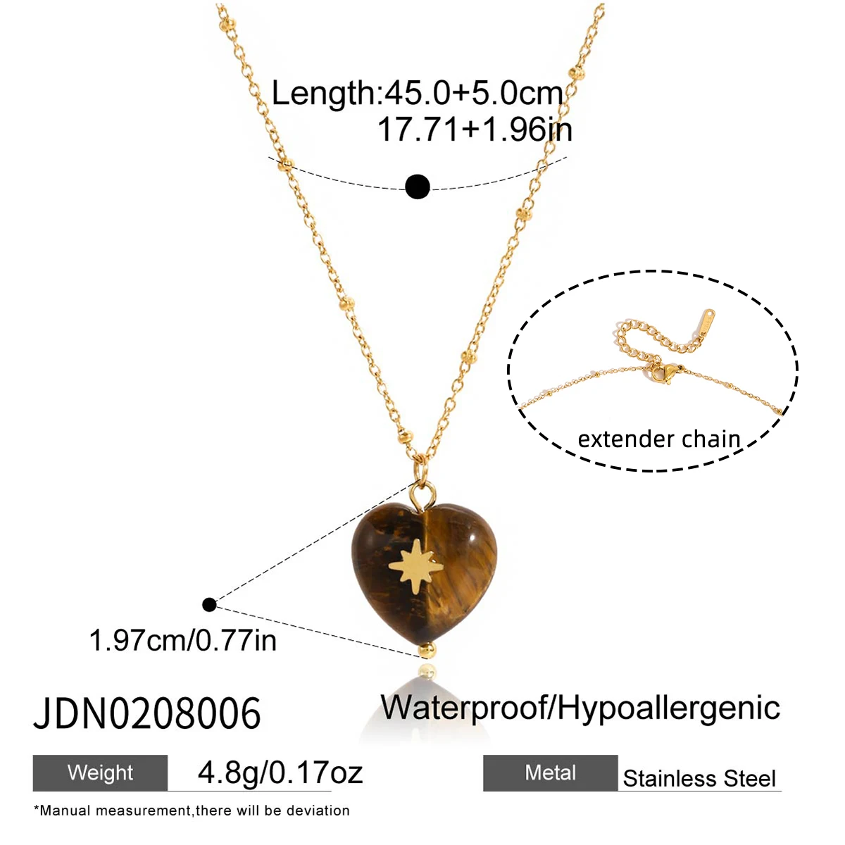 Stainless Steel Heart Tiger Eye Necklace 7 Stainless Steel Heart Tiger Eye Necklace - Image 7