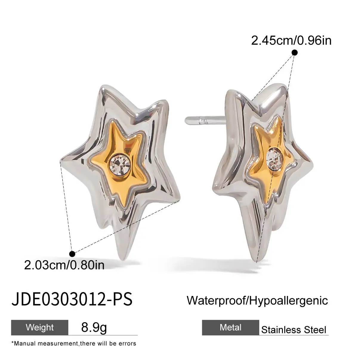 Stainless Steel Star Earrings with Rhinestone 7 Stainless Steel Star Earrings with Rhinestone - Image 7