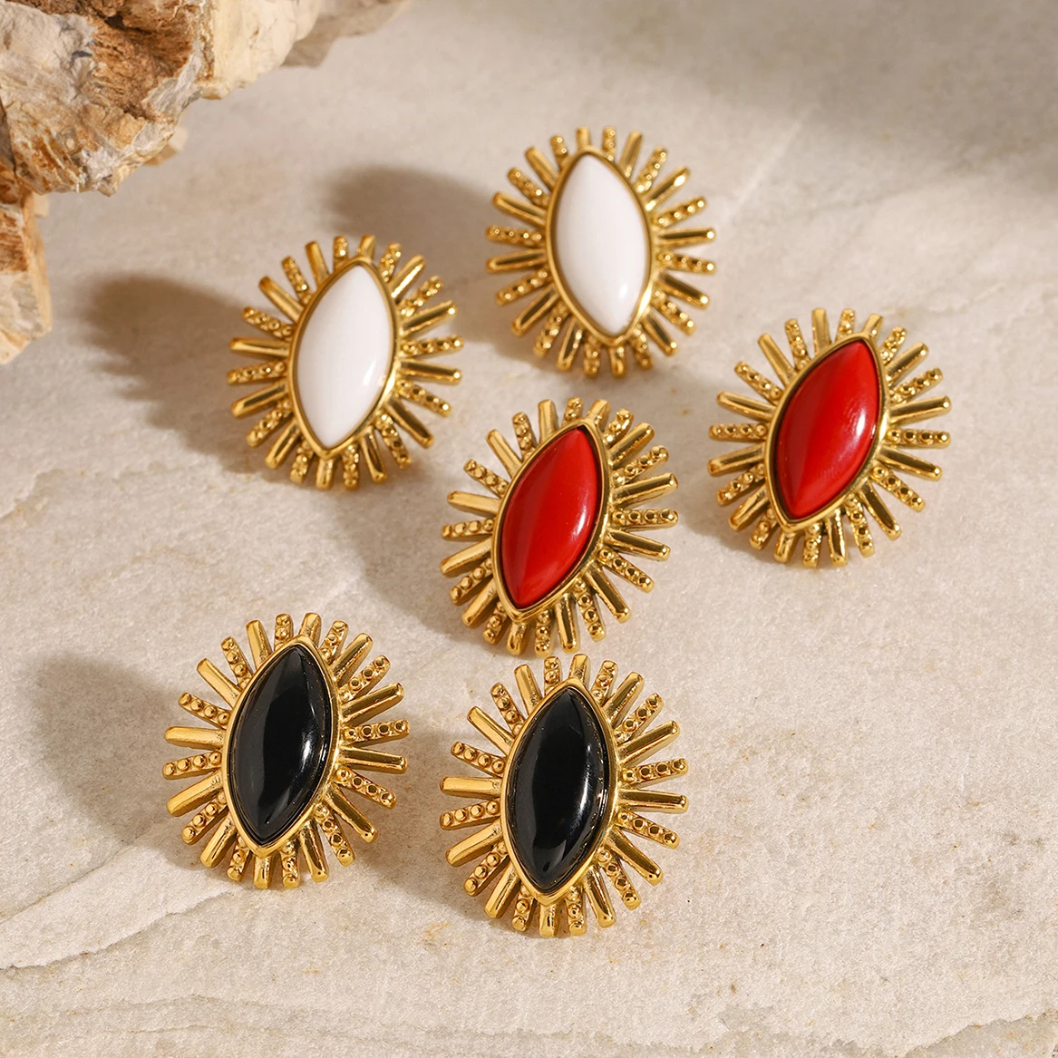 Bold Gold Stainless Steel Sunburst Earrings 5 Bold Gold Stainless Steel Sunburst Earrings - Image 5