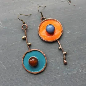 Vintage Drop Earrings with Enamel and Cabochon Accents 8 Sd65e3c959ea643729fb8995abcb302f9K