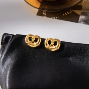 Bold Gold Pretzel Heart Earrings in Stainless Steel 10 Sd68341568b674fb4b33205c3a908349cd