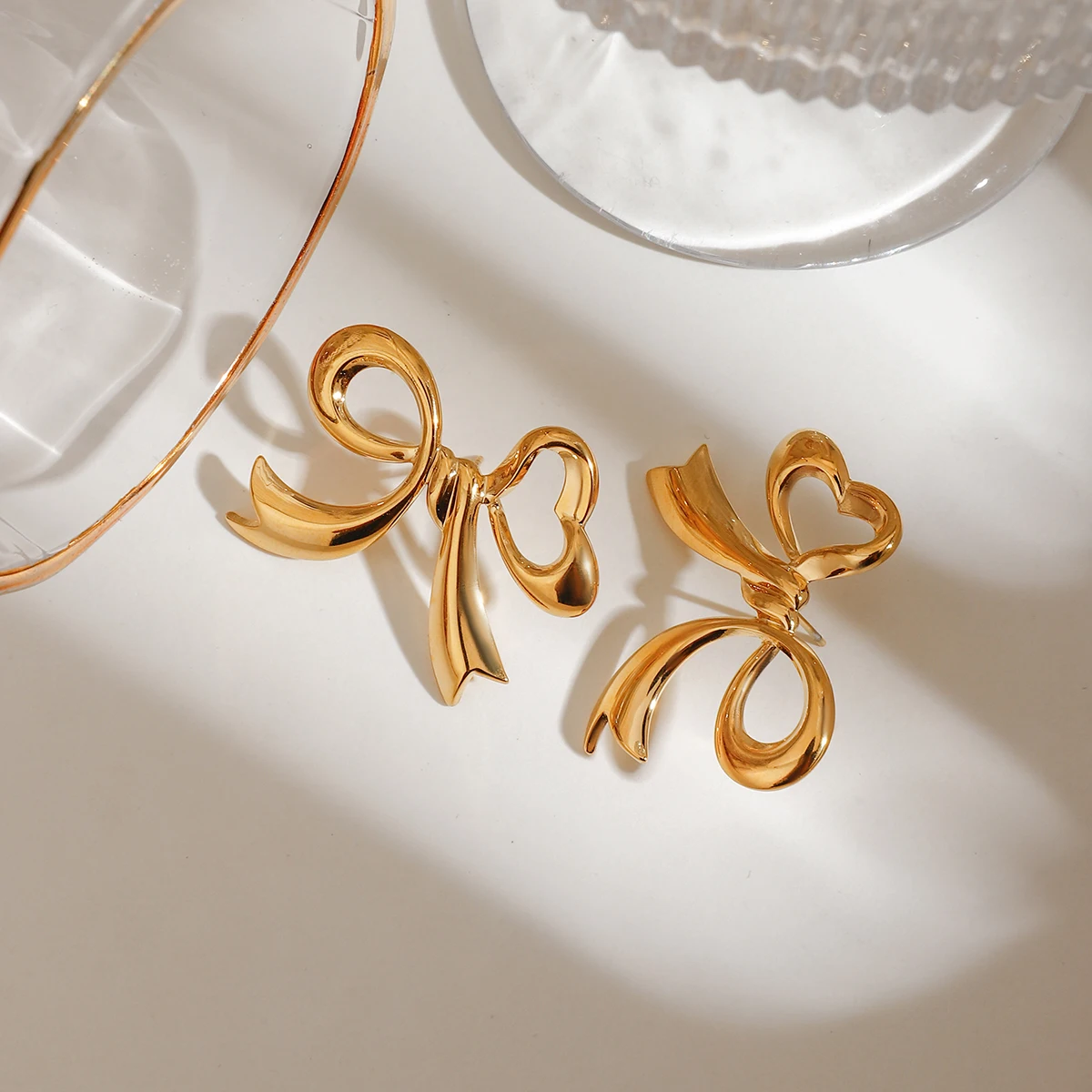 Stainless Steel Gold Bow Earrings for Women 6 Stainless Steel Gold Bow Earrings for Women - Image 6