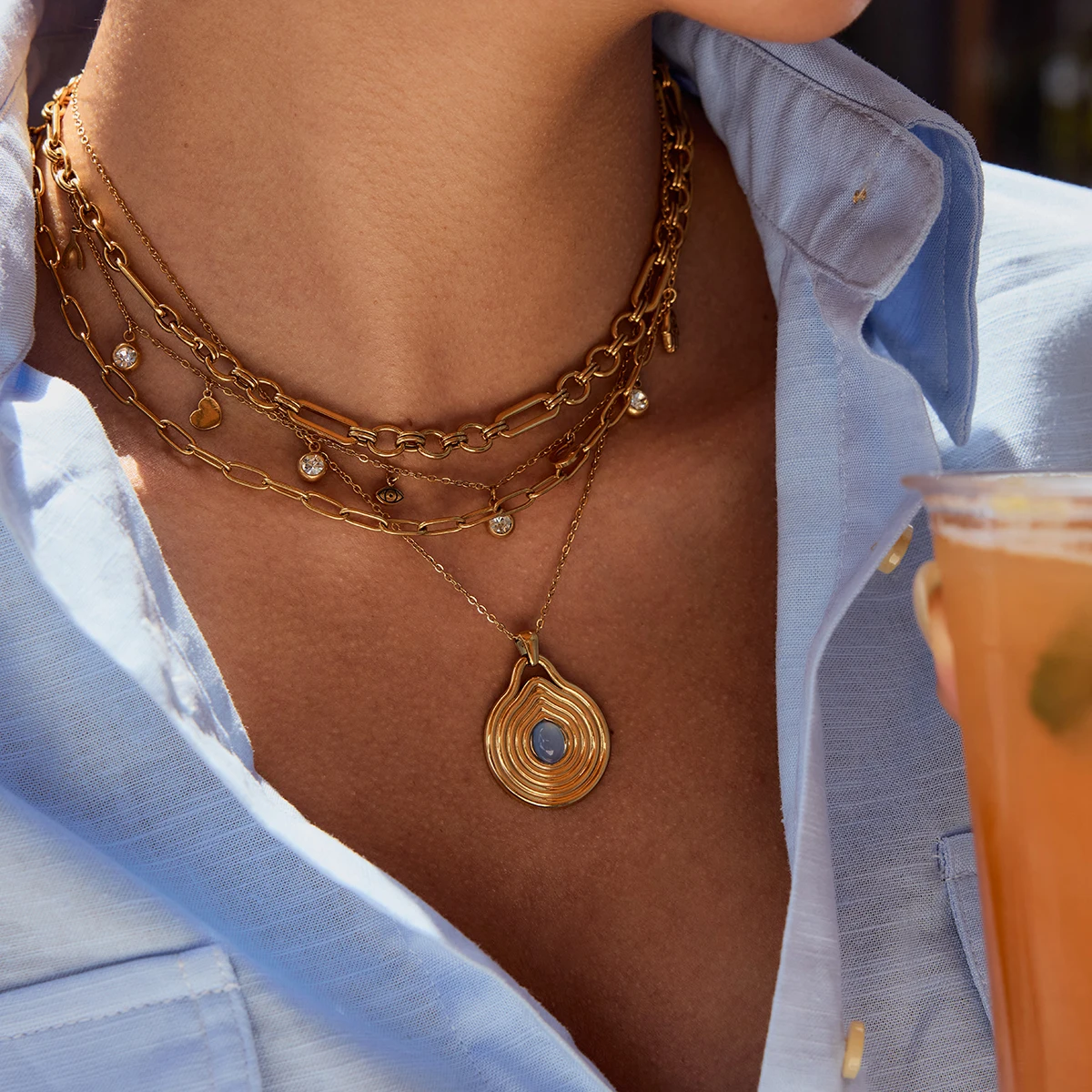 Stainless Steel Gold Pendant Necklace for Women 6 Stainless Steel Gold Pendant Necklace for Women - Image 6