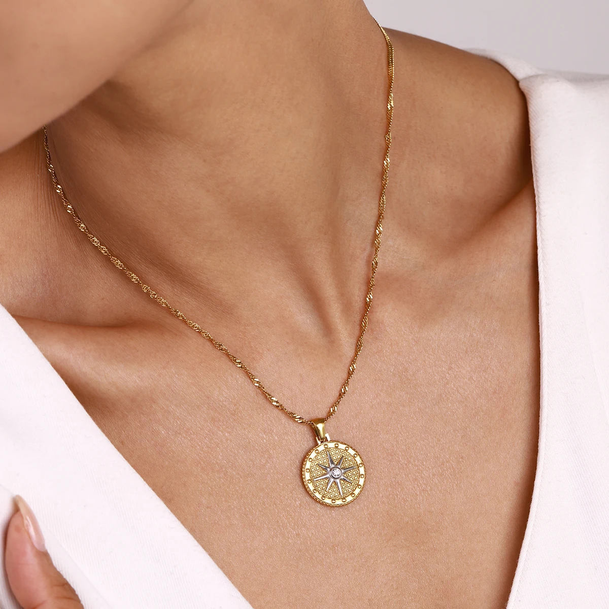 Stainless Steel Gold Finish Star Pendant Necklace 3 Stainless Steel Gold Finish Star Pendant Necklace - Image 3