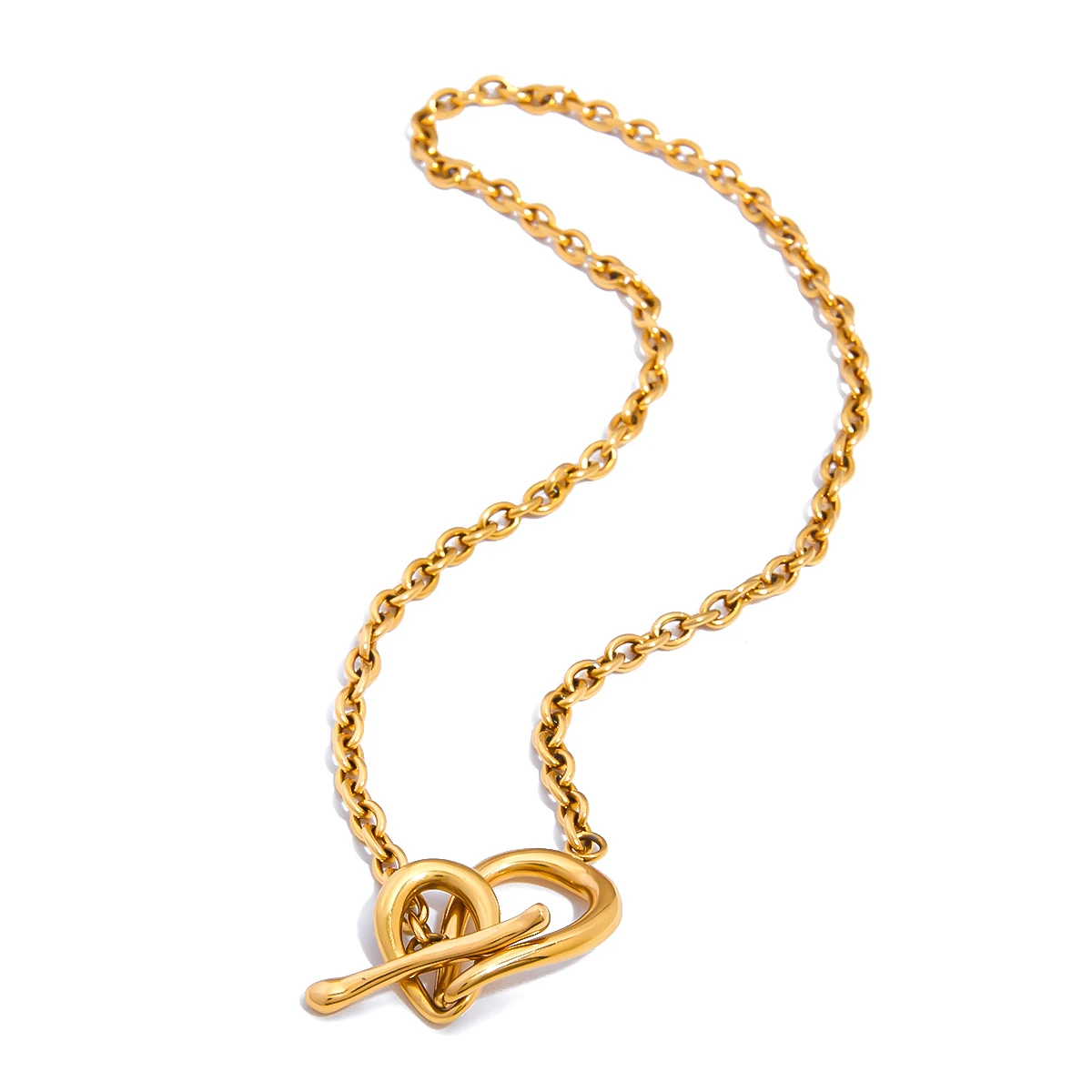 Elegant Stainless Steel Gold-Color Heart Necklace 6 Elegant Stainless Steel Gold-Color Heart Necklace - Image 6