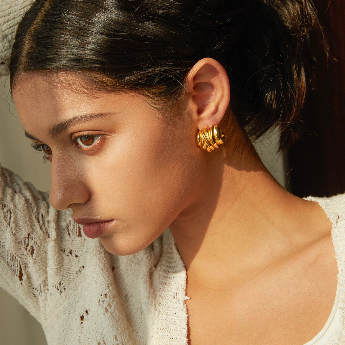 Stainless Steel Irregular Gold Earrings 3 Stainless Steel Irregular Gold Earrings - Image 3