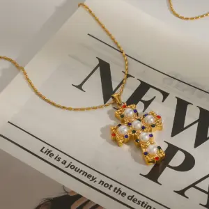 Stainless Steel Gold Cross Necklace for Women 11 Sd83f9c6835ea4e768d8138232269aebb2