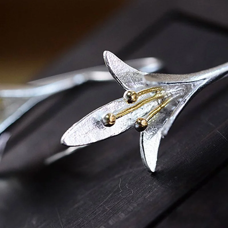 Silver Floral Drop Earrings for Women 4 Silver Floral Drop Earrings for Women - Image 4