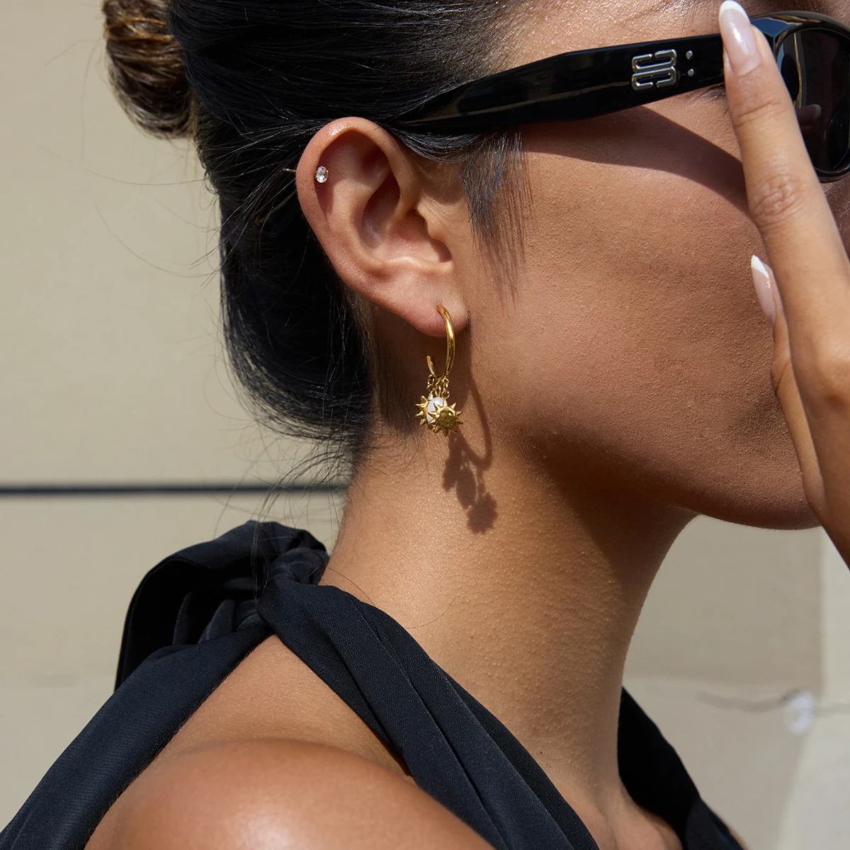 Stainless Steel Geometric Pearl Earrings 2 Stainless Steel Geometric Pearl Earrings - Image 2