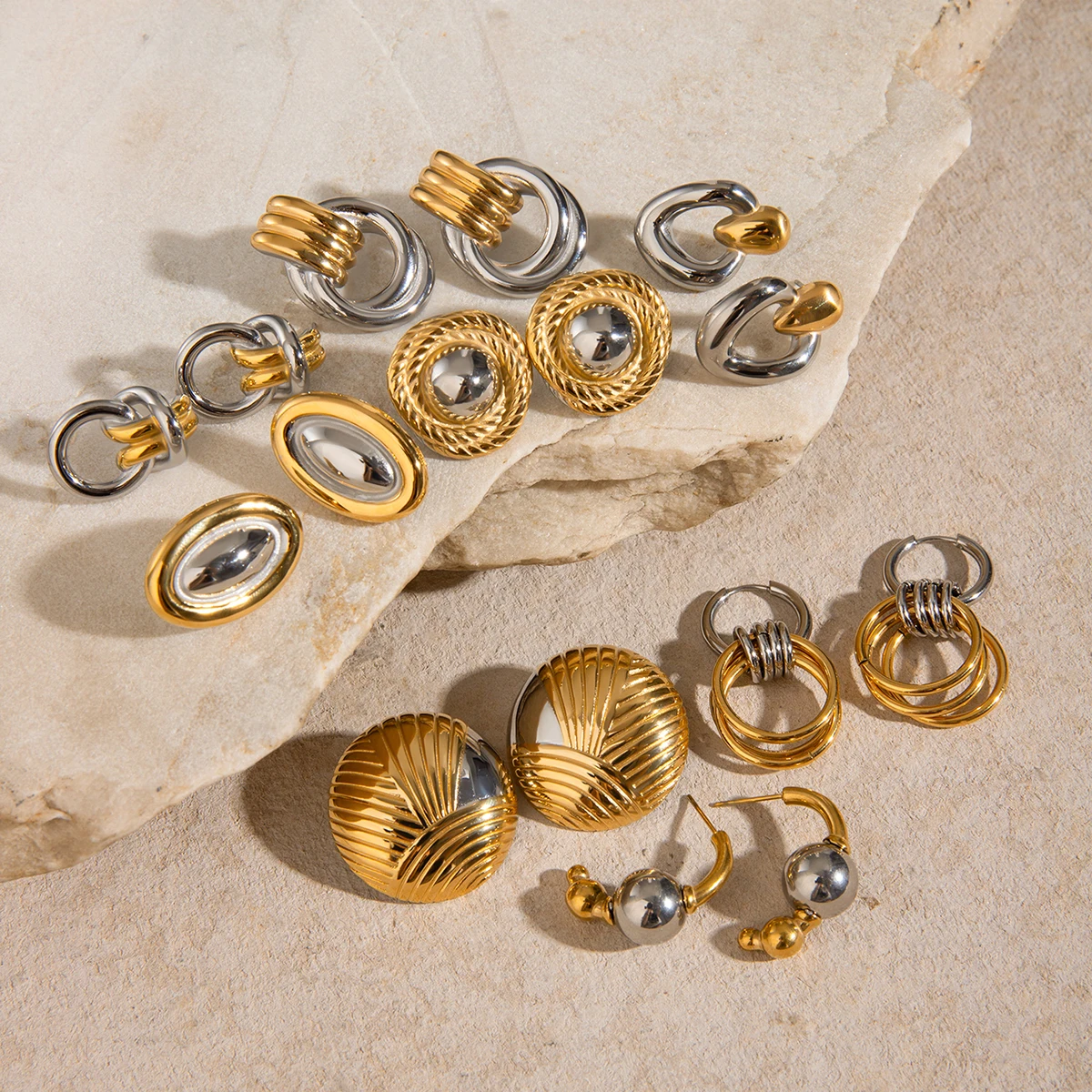 Stainless Steel Geometric Earrings Collection 5 Stainless Steel Geometric Earrings Collection - Image 5